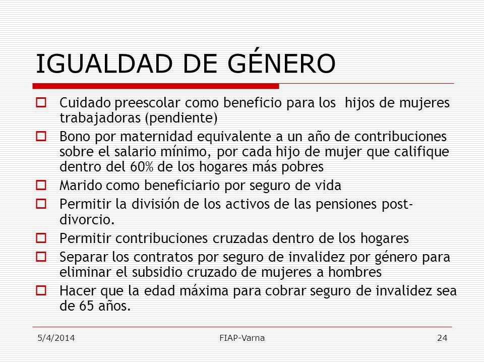 IGUALDAD DE GÉNERO Cuidado preescolar como beneficio para los hijos de mujeres trabajadoras (pendiente)
