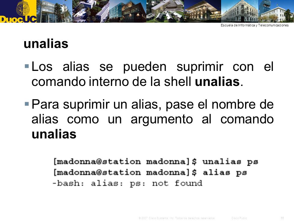 unalias Los alias se pueden suprimir con el comando interno de la shell unalias.