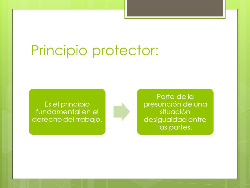 Principio protector: Es el principio fundamental en el derecho del trabajo.