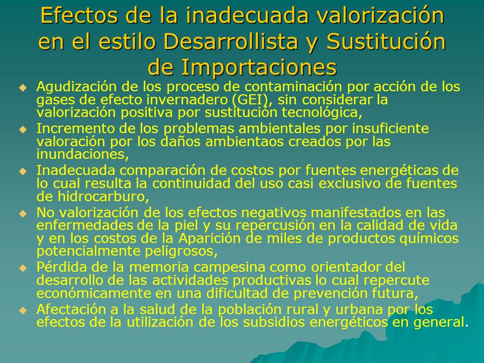 Efectos de la inadecuada valorización en el estilo Desarrollista y Sustitución de Importaciones