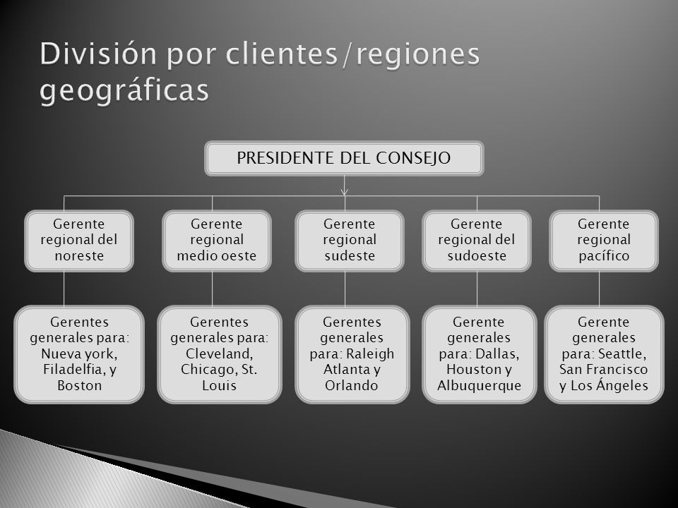 División por clientes/regiones geográficas