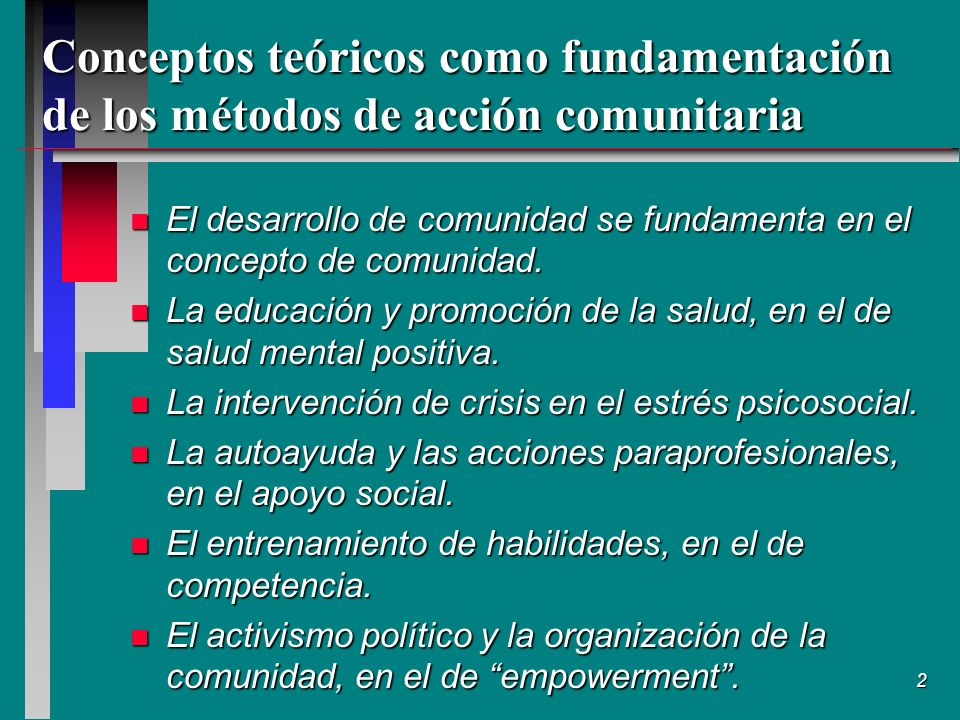 Conceptos teóricos como fundamentación de los métodos de acción comunitaria
