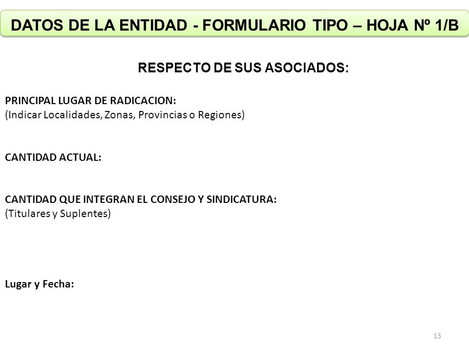 DATOS DE LA ENTIDAD - FORMULARIO TIPO – HOJA Nº 1/B