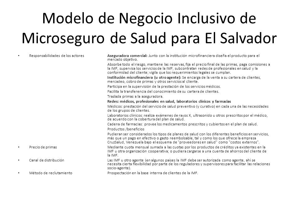 Modelo de Negocio Inclusivo de Microseguro de Salud para El Salvador