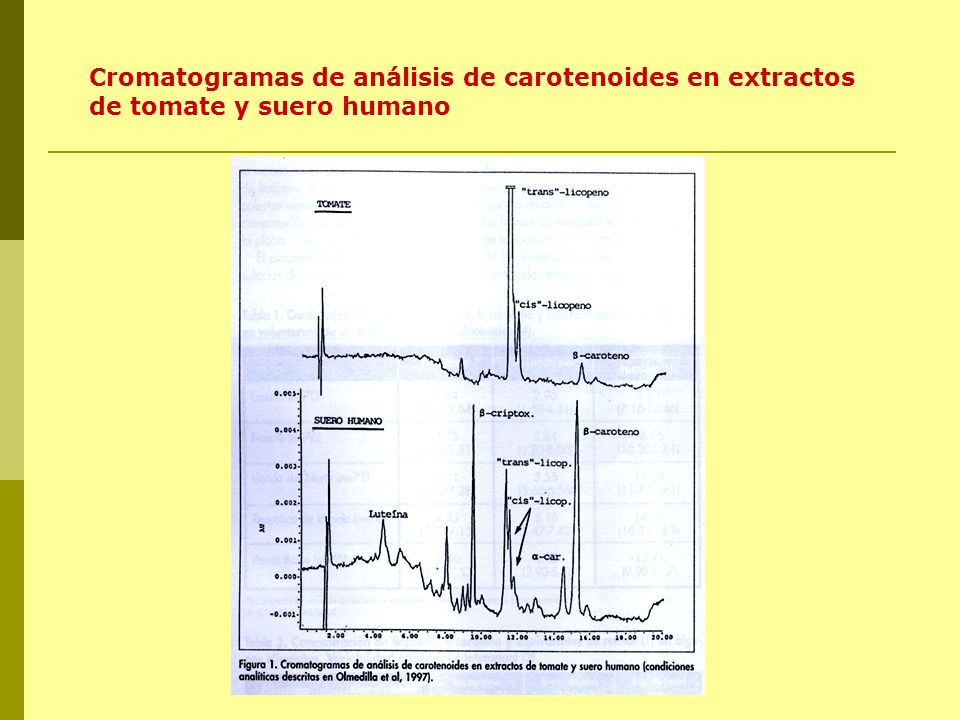 Cromatogramas de análisis de carotenoides en extractos de tomate y suero humano