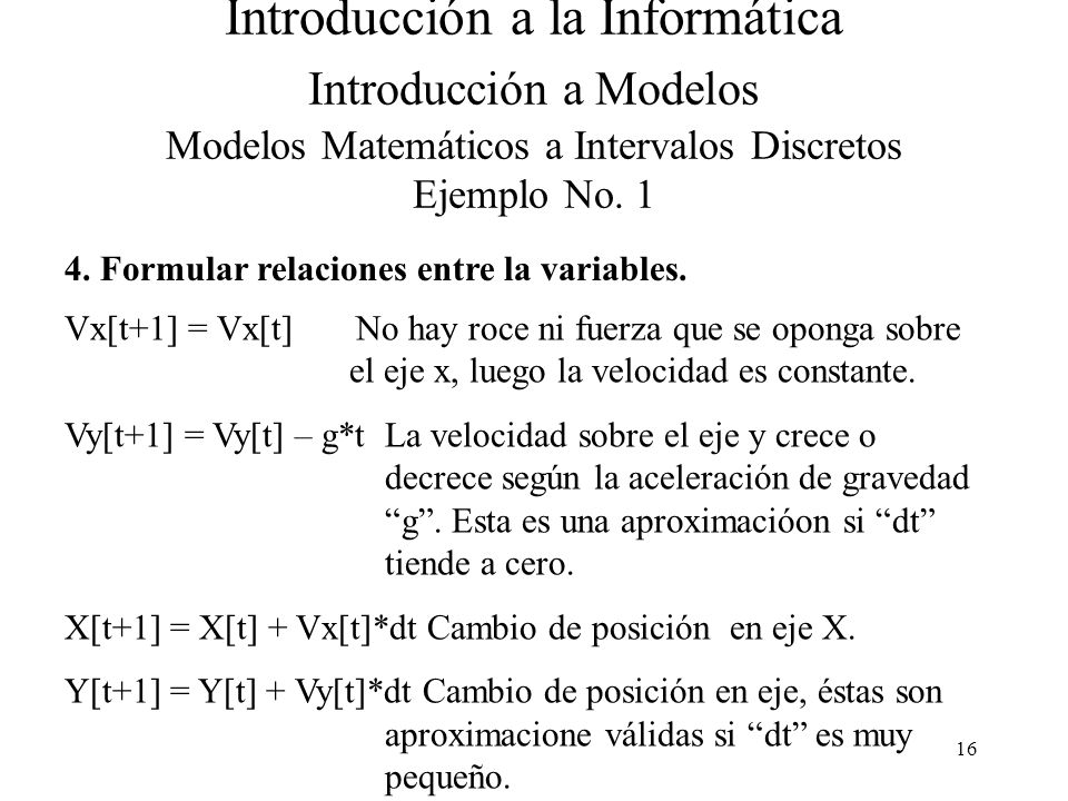 Introducción a la Informática Introducción a Modelos Modelos Matemáticos a Intervalos Discretos Ejemplo No. 1