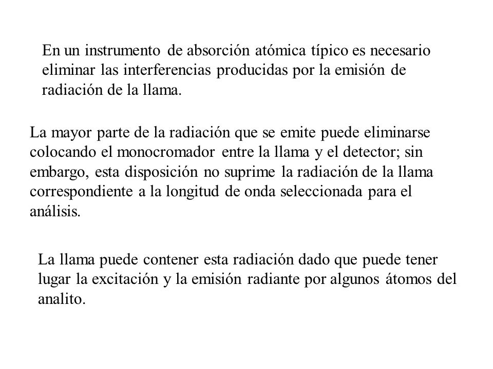 En un instrumento de absorción atómica típico es necesario eliminar las interferencias producidas por la emisión de radiación de la llama.