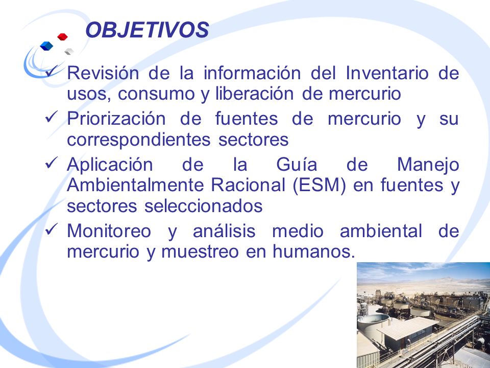 OBJETIVOS Revisión de la información del Inventario de usos, consumo y liberación de mercurio.