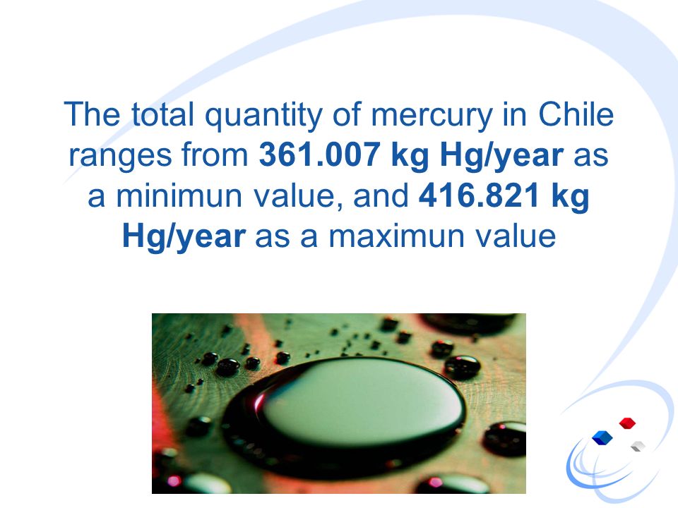 The total quantity of mercury in Chile ranges from 361