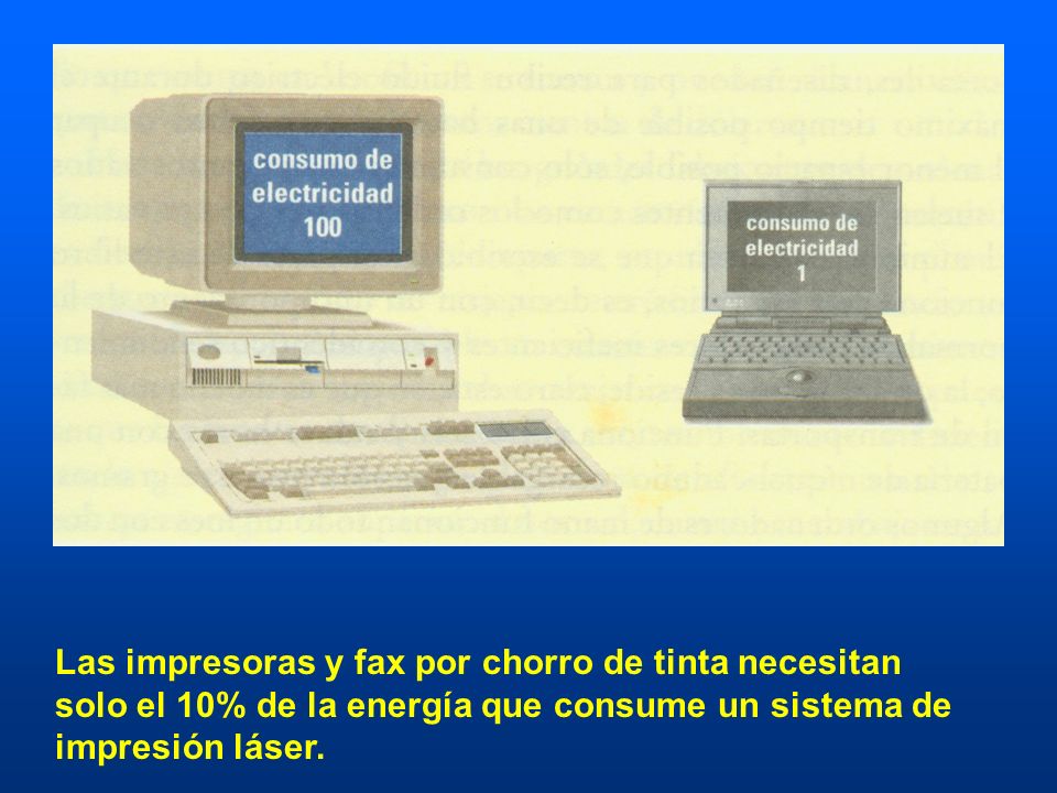 Las impresoras y fax por chorro de tinta necesitan solo el 10% de la energía que consume un sistema de impresión láser.