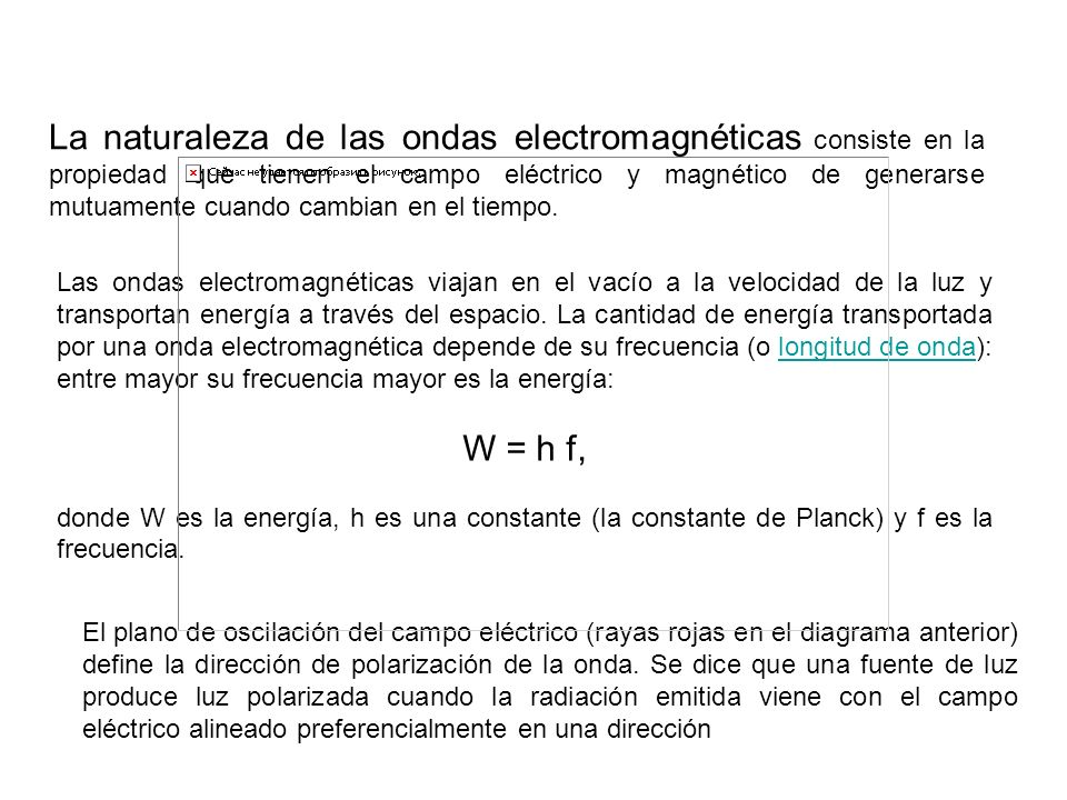 La naturaleza de las ondas electromagnéticas consiste en la propiedad que tienen el campo eléctrico y magnético de generarse mutuamente cuando cambian en el tiempo.