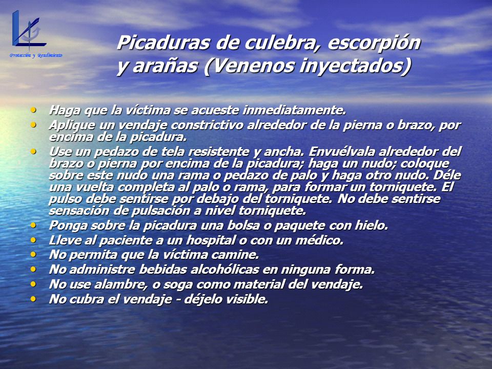 Picaduras de culebra, escorpión y arañas (Venenos inyectados)