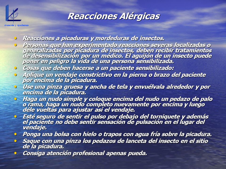 Reacciones Alérgicas Reacciones a picaduras y mordeduras de insectos.