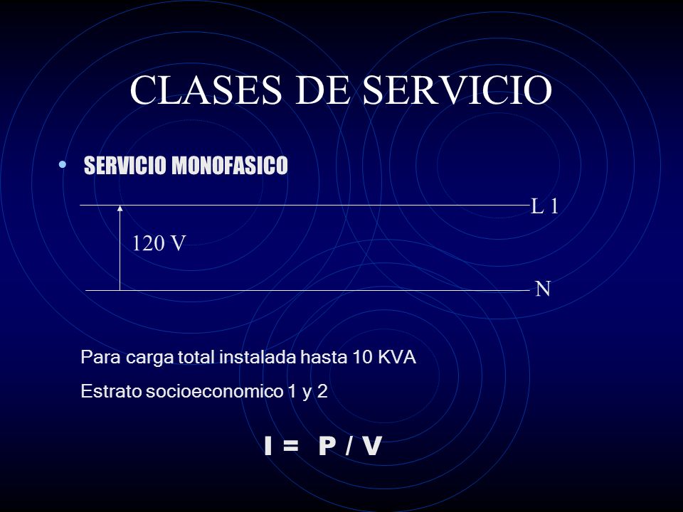 CLASES DE SERVICIO I = P / V SERVICIO MONOFASICO L V N