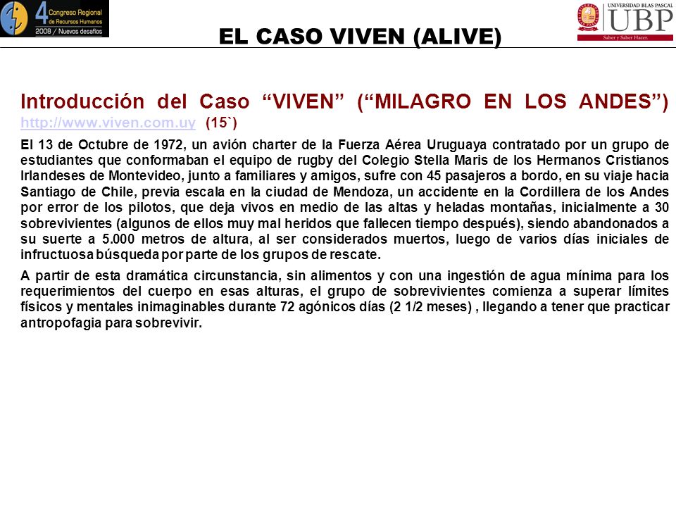 Introducción del Caso VIVEN ( MILAGRO EN LOS ANDES )