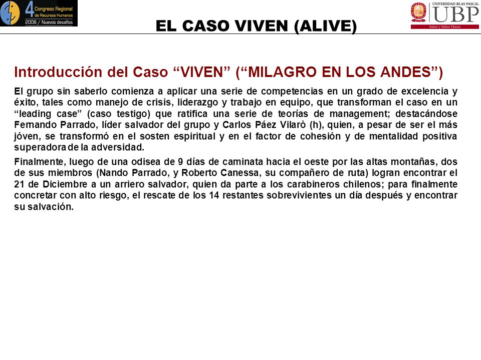 Introducción del Caso VIVEN ( MILAGRO EN LOS ANDES )