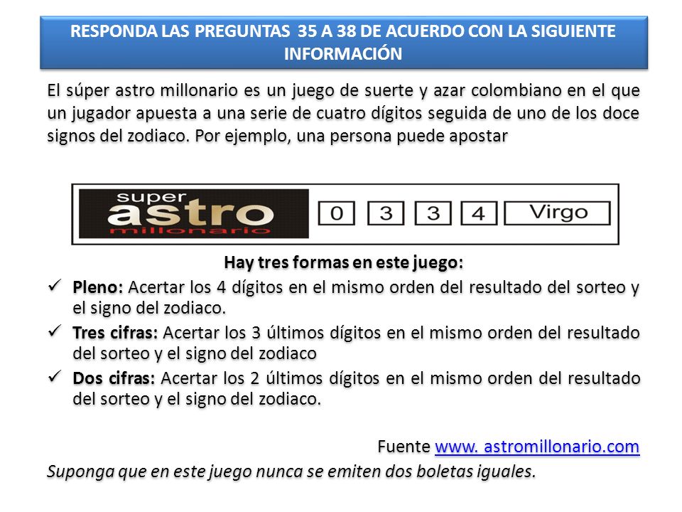 RESPONDA LAS PREGUNTAS 35 A 38 DE ACUERDO CON LA SIGUIENTE INFORMACIÓN