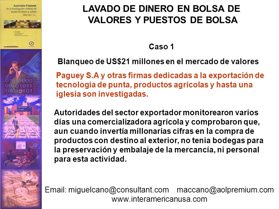 LAVADO DE DINERO EN BOLSA DE VALORES Y PUESTOS DE BOLSA