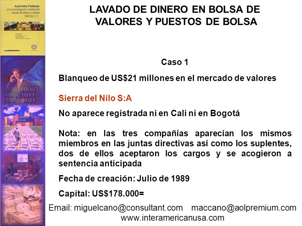 LAVADO DE DINERO EN BOLSA DE VALORES Y PUESTOS DE BOLSA