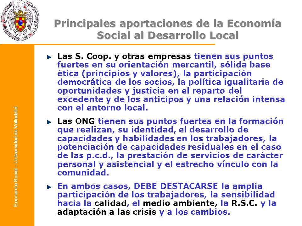 Principales aportaciones de la Economía Social al Desarrollo Local