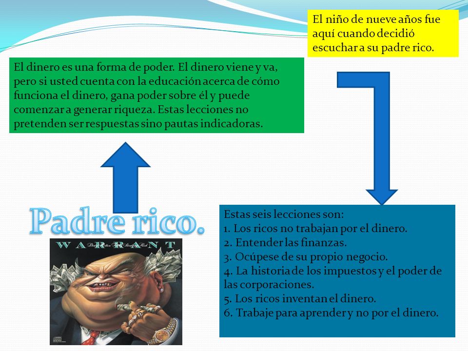 El niño de nueve años fue aquí cuando decidió escuchar a su padre rico.