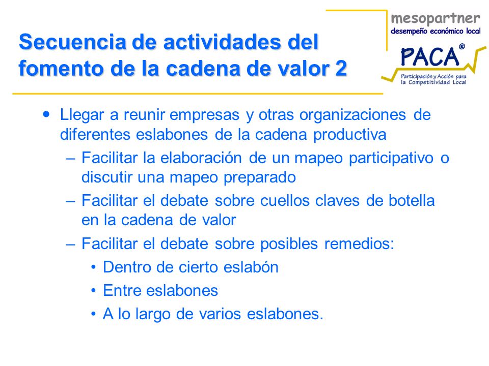 Secuencia de actividades del fomento de la cadena de valor 2