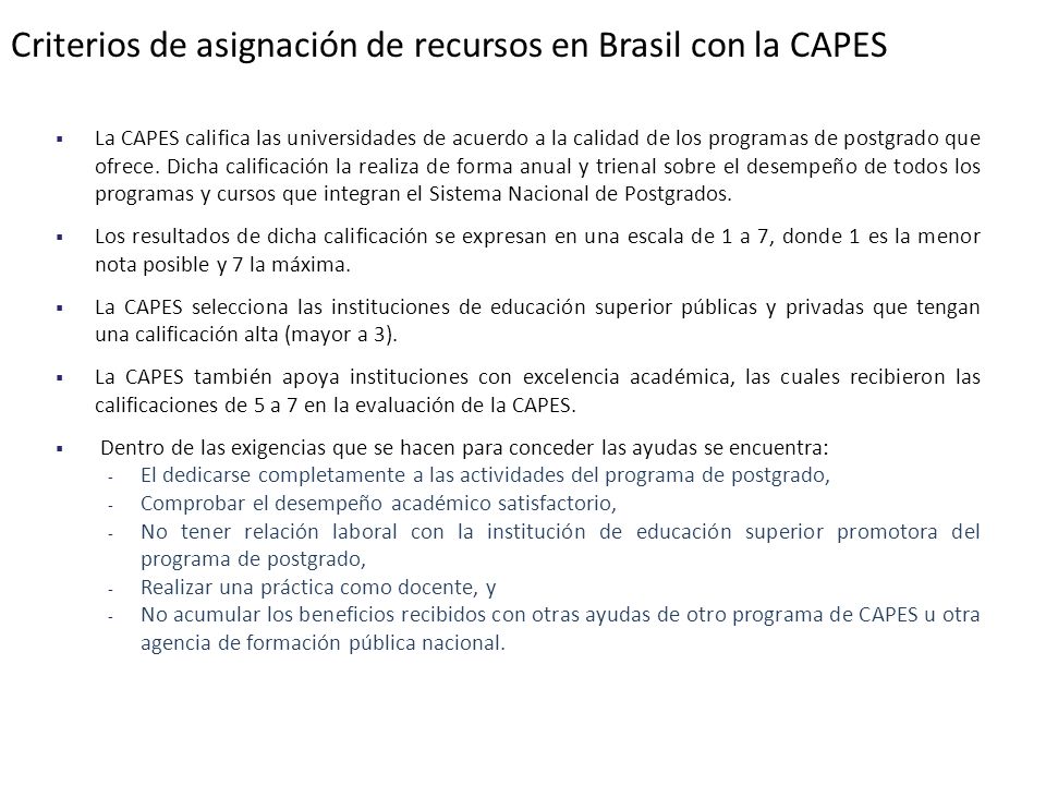 Criterios de asignación de recursos en Brasil con la CAPES