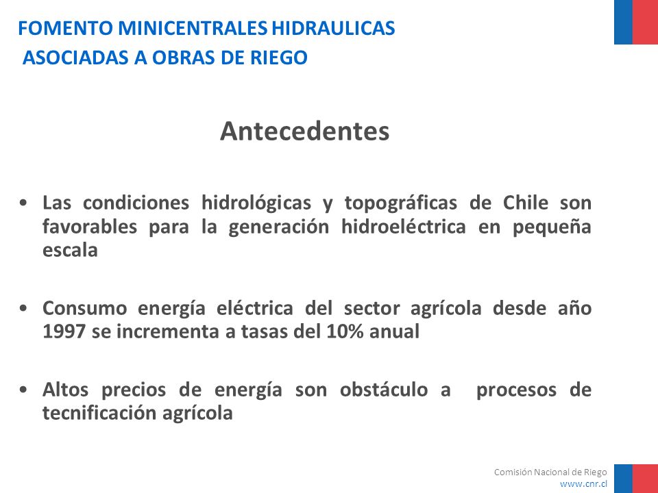FOMENTO MINICENTRALES HIDRAULICAS ASOCIADAS A OBRAS DE RIEGO