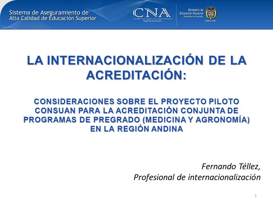 LA INTERNACIONALIZACIÓN DE LA ACREDITACIÓN: CONSIDERACIONES SOBRE EL PROYECTO PILOTO CONSUAN PARA LA ACREDITACIÓN CONJUNTA DE PROGRAMAS DE PREGRADO (MEDICINA Y AGRONOMÍA) EN LA REGIÓN ANDINA