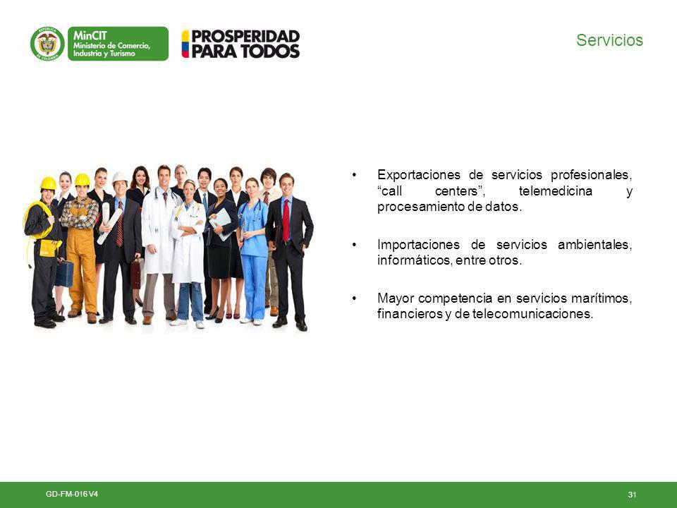 Servicios Exportaciones de servicios profesionales, call centers , telemedicina y procesamiento de datos.