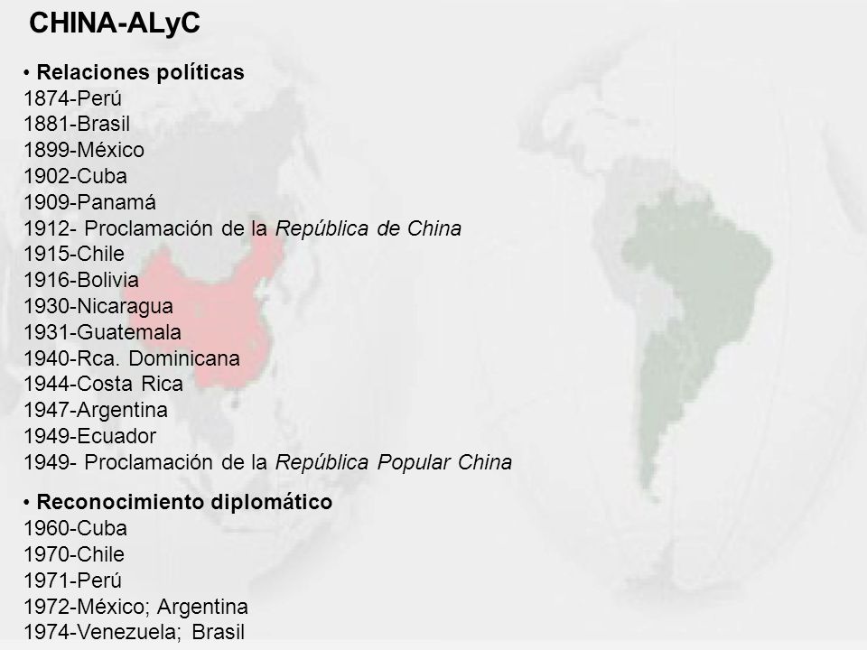 CHINA-ALyC Relaciones políticas Perú Brasil México Cuba Panamá Proclamación de la República de China.