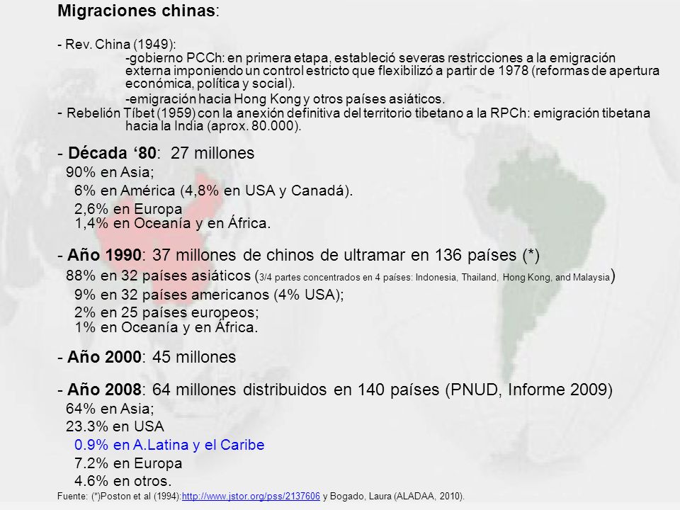 Año 1990: 37 millones de chinos de ultramar en 136 países (*)