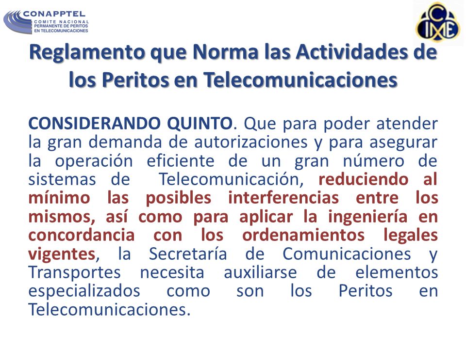 Reglamento que Norma las Actividades de los Peritos en Telecomunicaciones