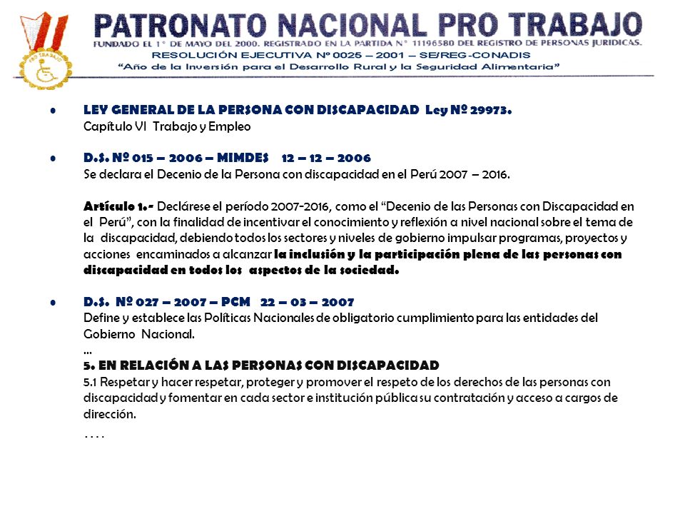 …. LEY GENERAL DE LA PERSONA CON DISCAPACIDAD Ley Nº