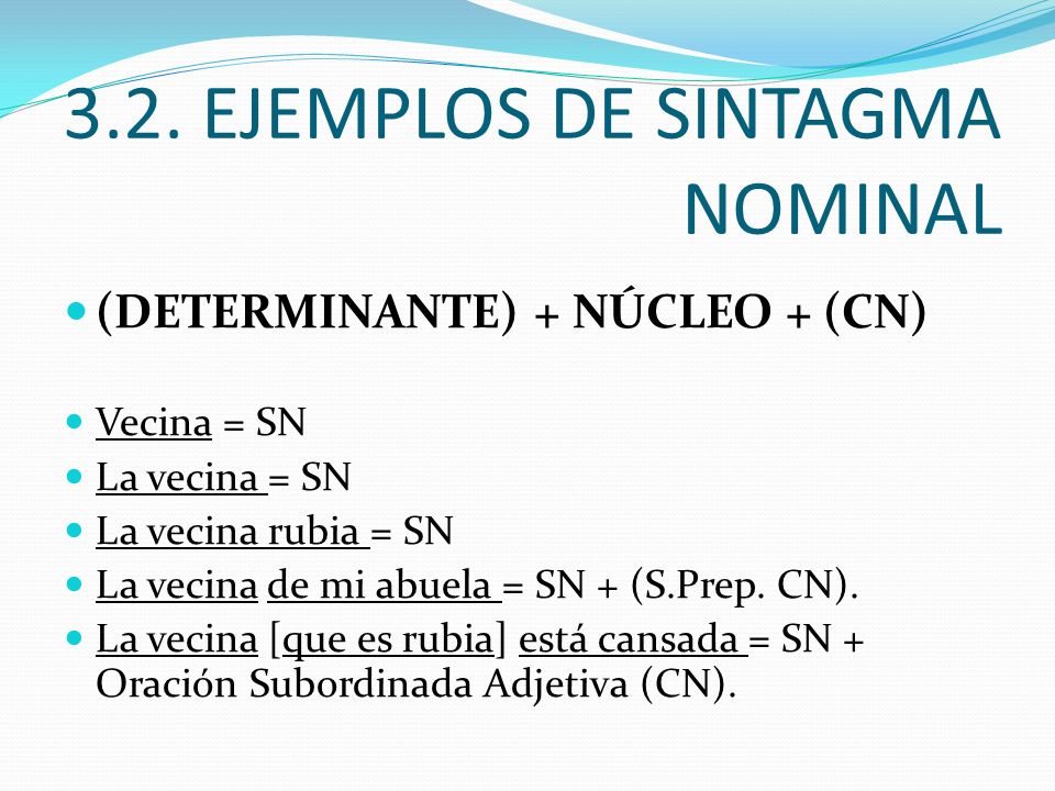 3.2. EJEMPLOS DE SINTAGMA NOMINAL