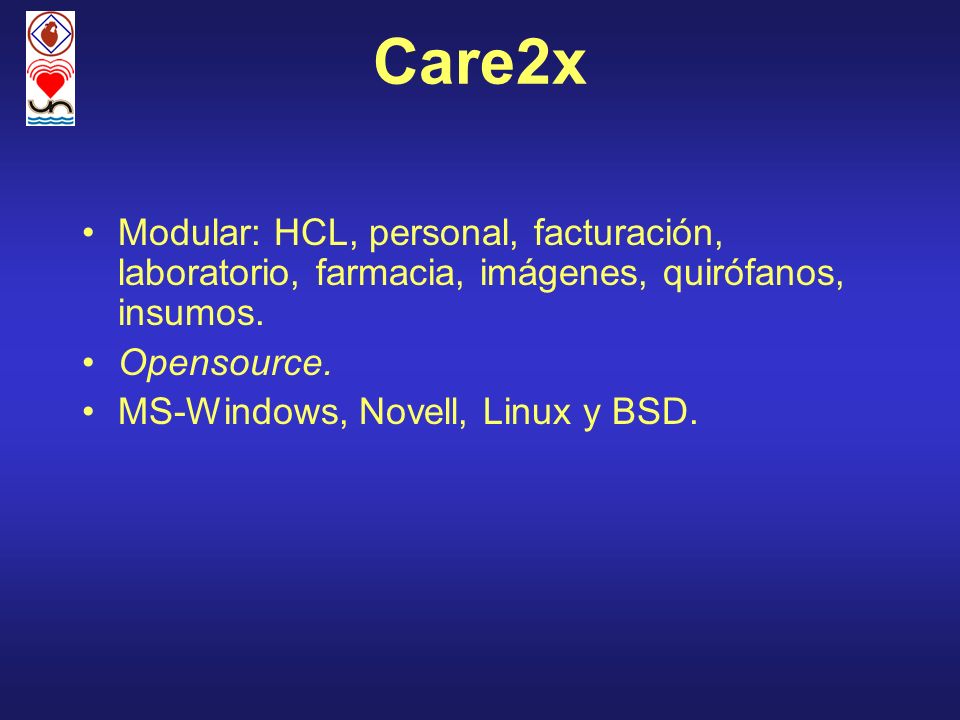 Care2x Modular: HCL, personal, facturación, laboratorio, farmacia, imágenes, quirófanos, insumos. Opensource.