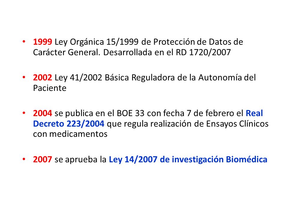 1999 Ley Orgánica 15/1999 de Protección de Datos de Carácter General