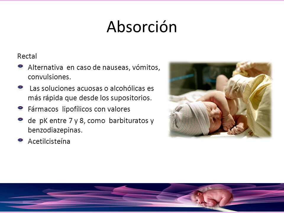 Absorción Rectal. Alternativa en caso de nauseas, vómitos, convulsiones.