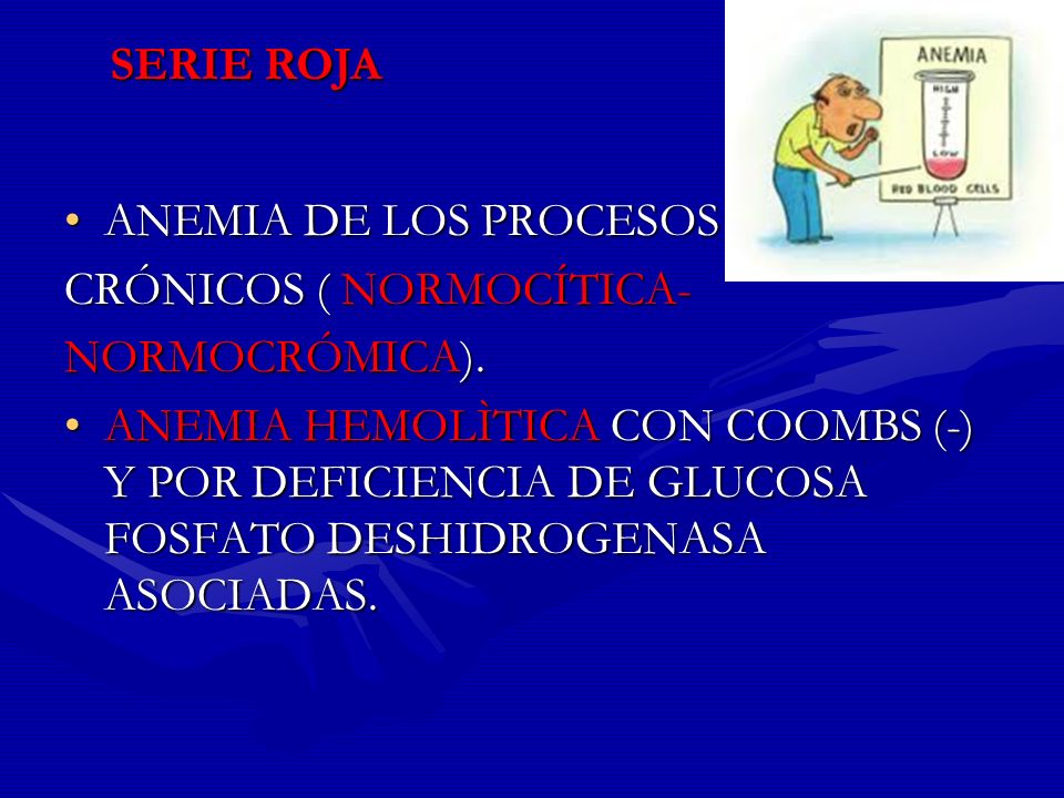 SERIE ROJA ANEMIA DE LOS PROCESOS. CRÓNICOS ( NORMOCÍTICA- NORMOCRÓMICA).