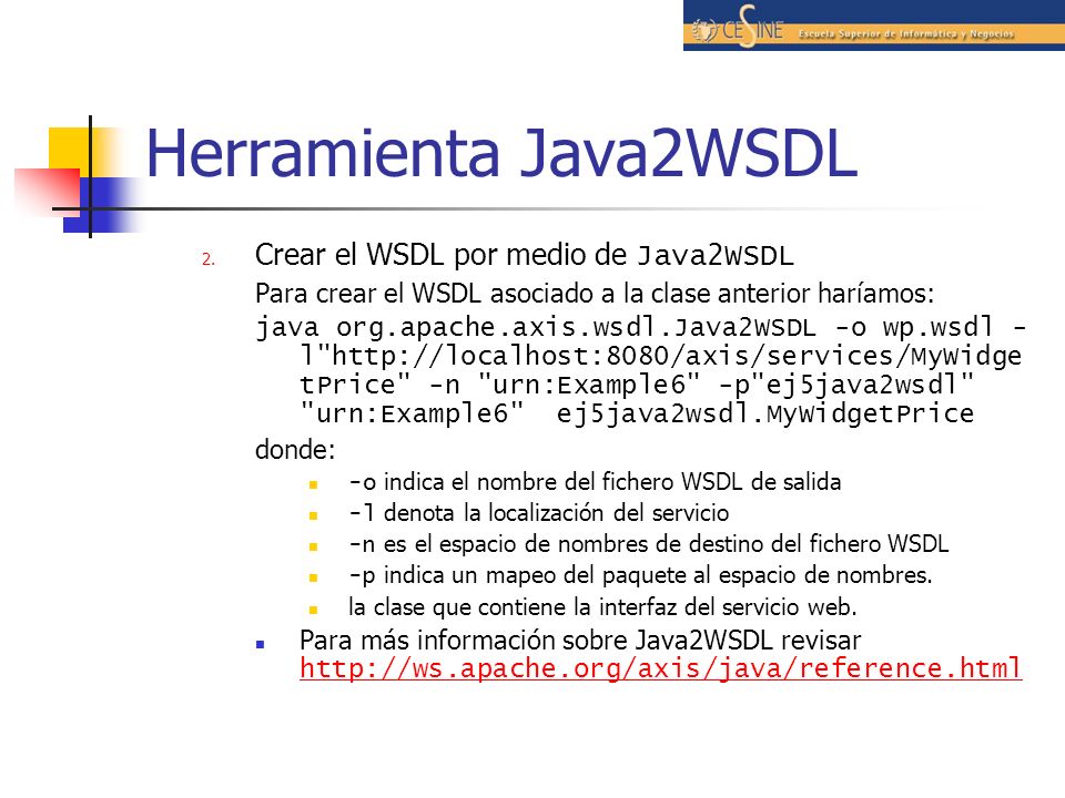 Herramienta Java2WSDL Crear el WSDL por medio de Java2WSDL