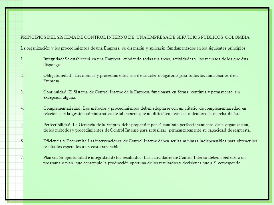 PRINCIPIOS DEL SISTEMA DE CONTROL INTERNO DE UNA EMPRESA DE SERVICIOS PUBLICOS COLOMBIA