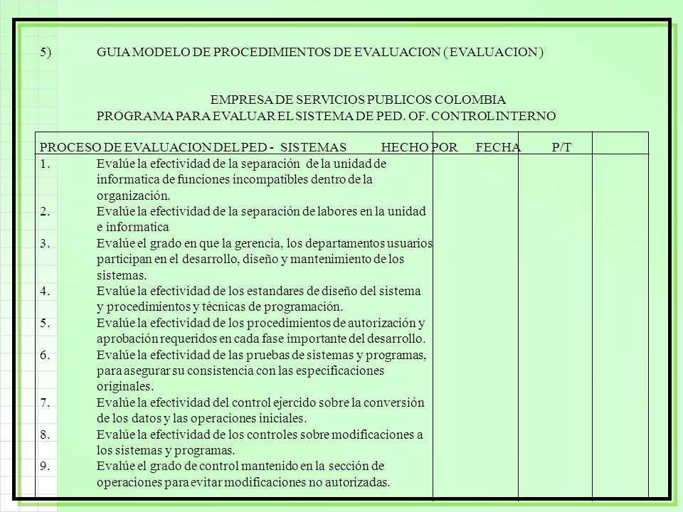 5) GUIA MODELO DE PROCEDIMIENTOS DE EVALUACION ( EVALUACION )
