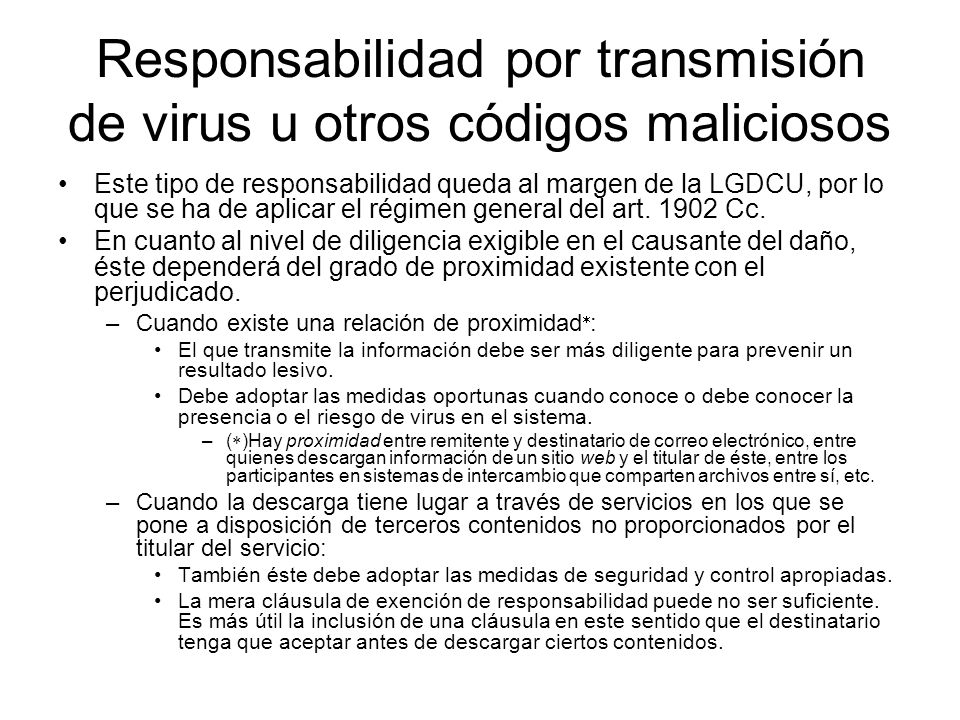 Responsabilidad por transmisión de virus u otros códigos maliciosos