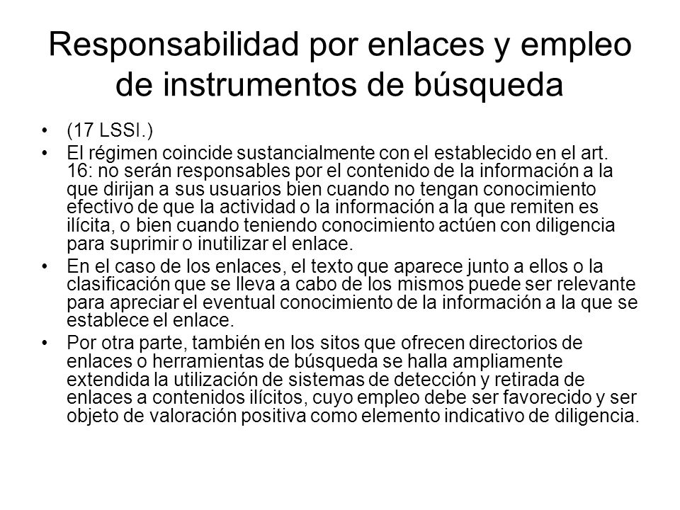 Responsabilidad por enlaces y empleo de instrumentos de búsqueda