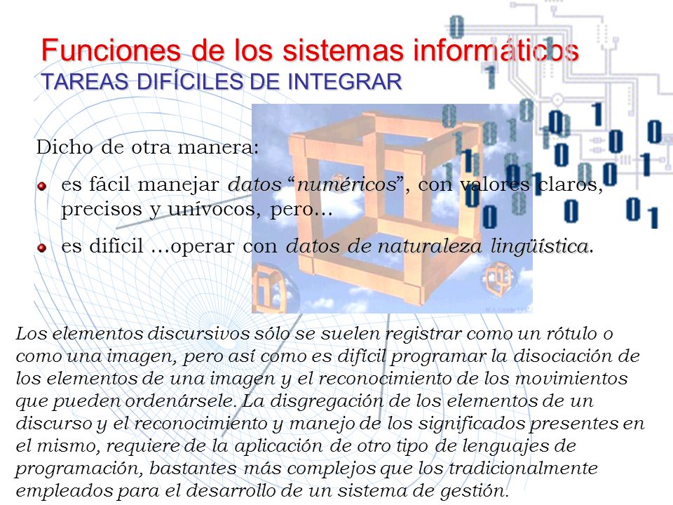 Funciones de los sistemas informáticos TAREAS DIFÍCILES DE INTEGRAR