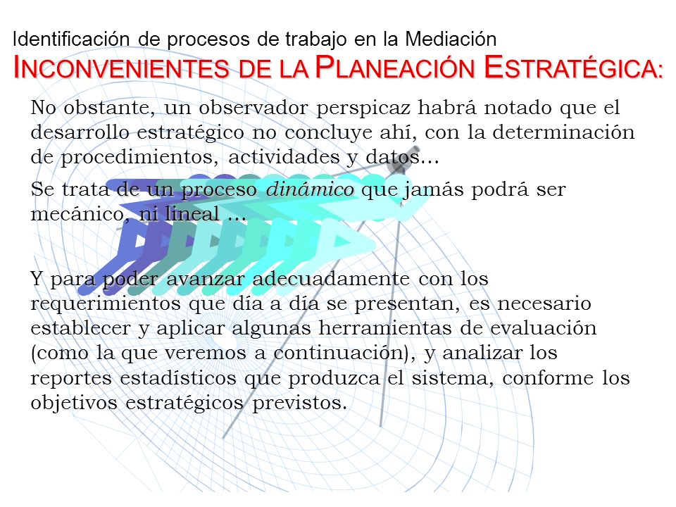 Identificación de procesos de trabajo en la Mediación INCONVENIENTES DE LA PLANEACIÓN ESTRATÉGICA: