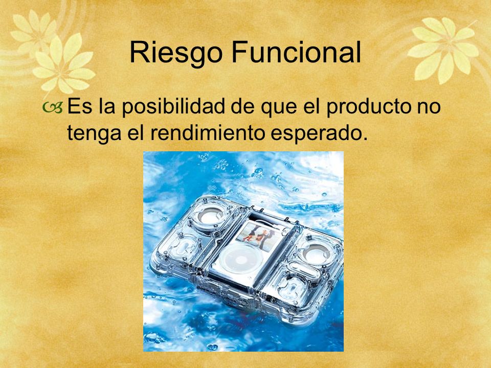 Riesgo Funcional Es la posibilidad de que el producto no tenga el rendimiento esperado.