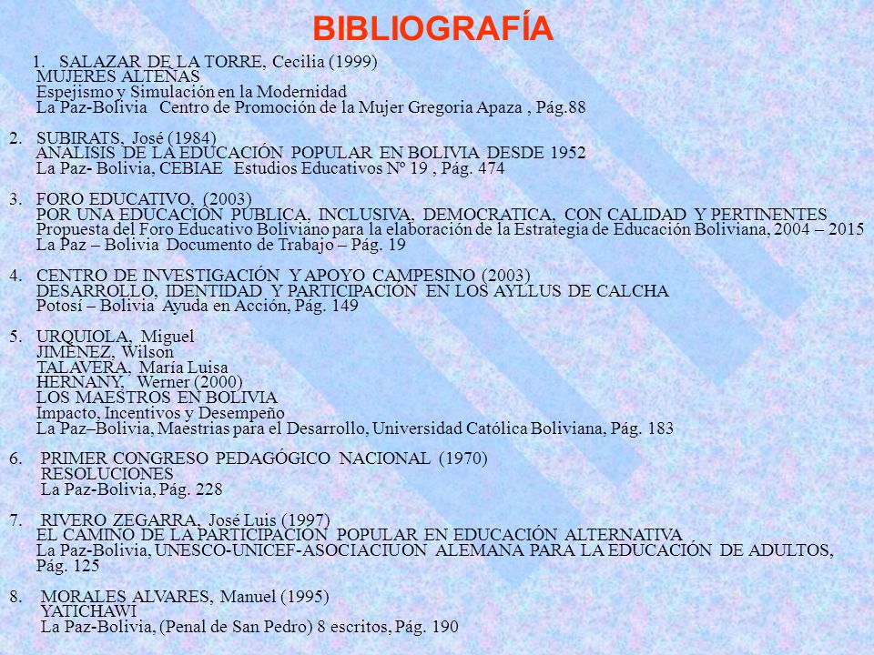 BIBLIOGRAFÍA 1. SALAZAR DE LA TORRE, Cecilia (1999) MUJERES ALTEÑAS