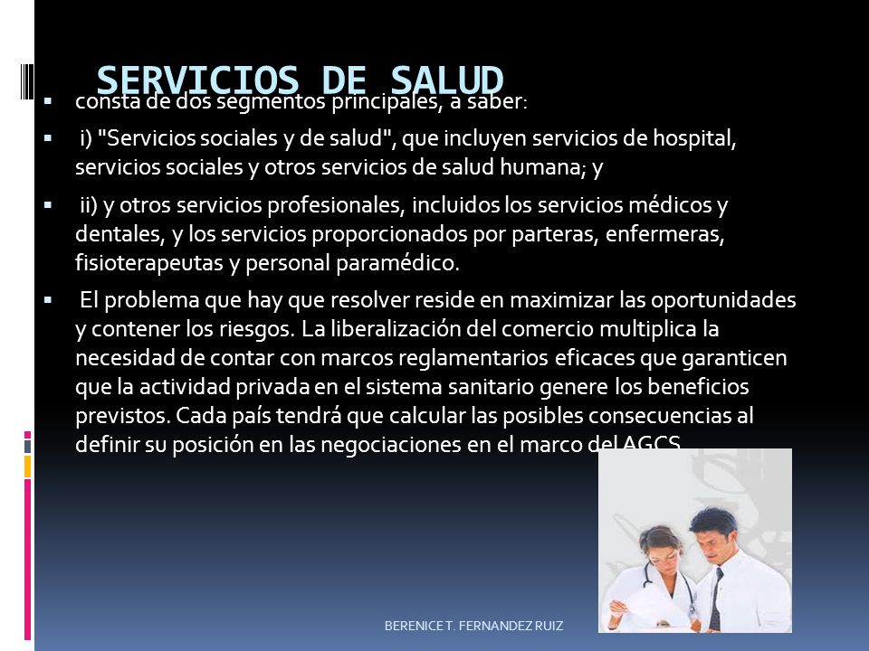 SERVICIOS DE SALUD consta de dos segmentos principales, a saber: