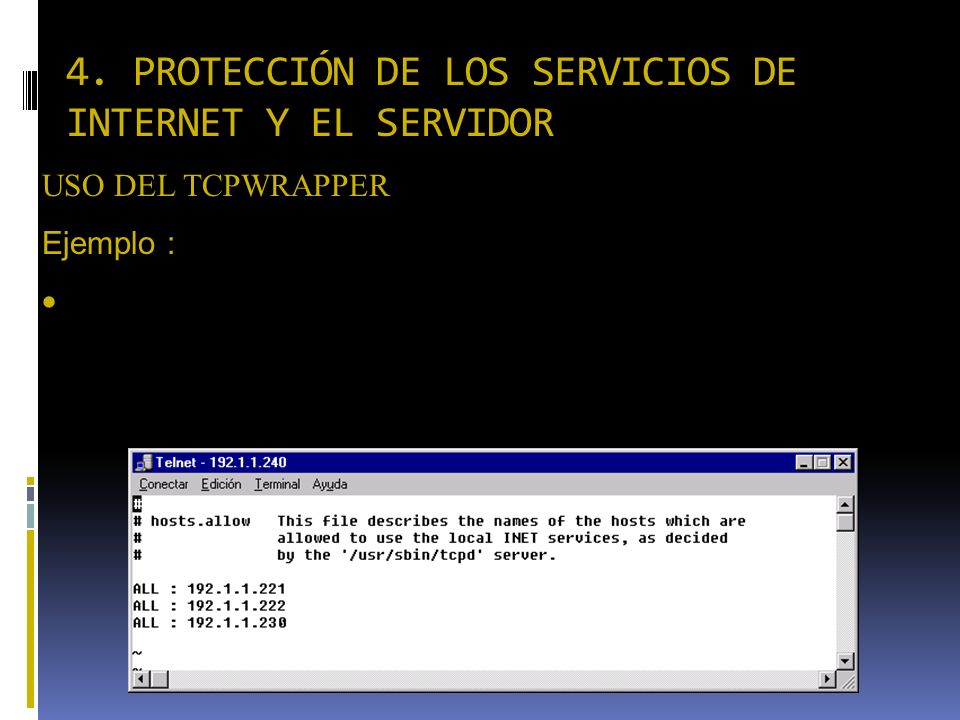 4. PROTECCIÓN DE LOS SERVICIOS DE INTERNET Y EL SERVIDOR